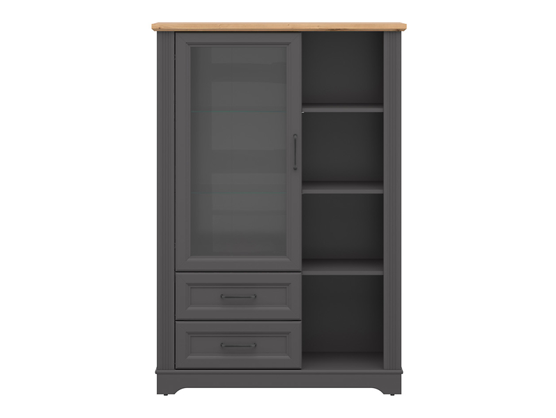 Witryna Tolmin 100 cm z drzwiami i 2 szufladami grafit/dąb artisan