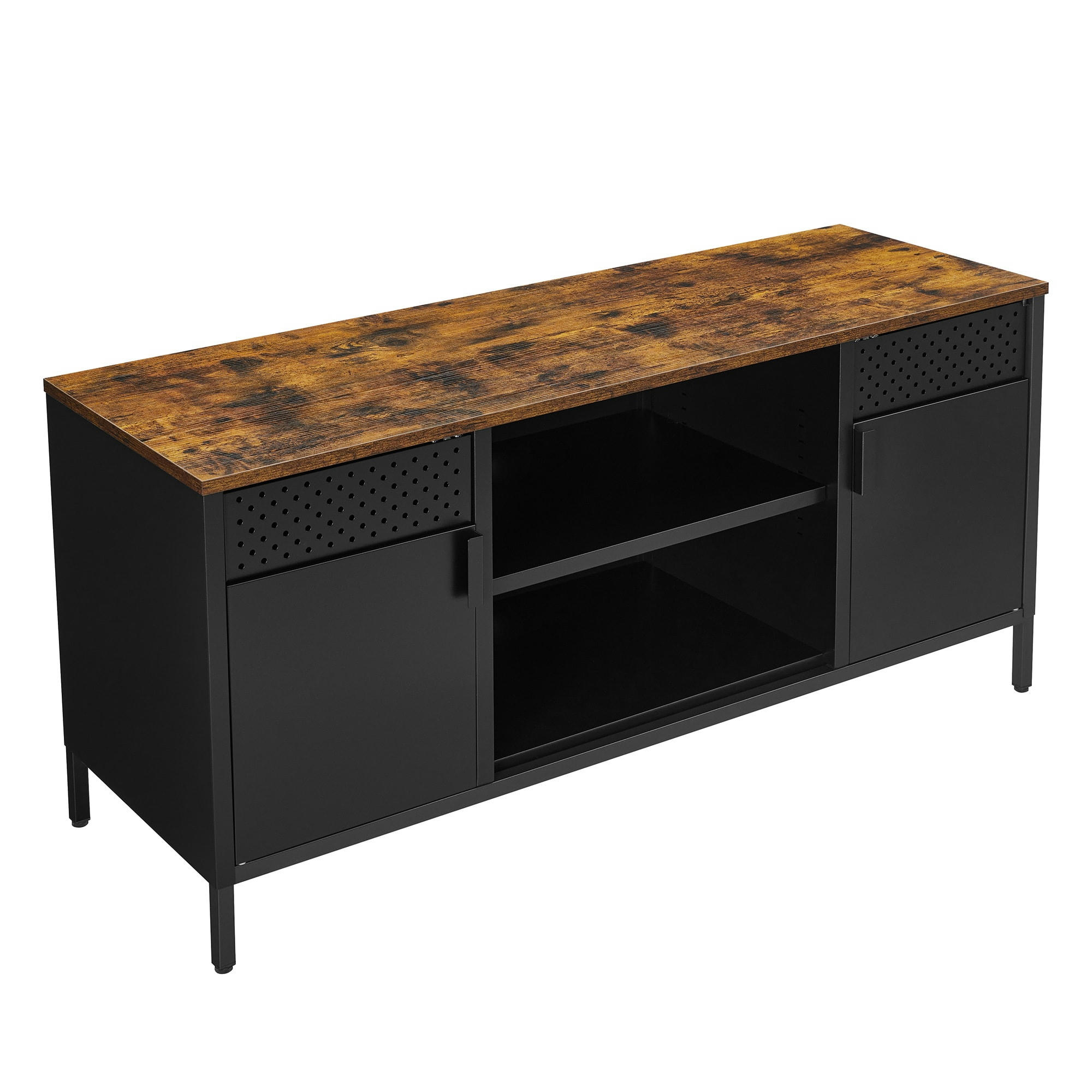 - Meuble TV 2 portes effet bois acier noir