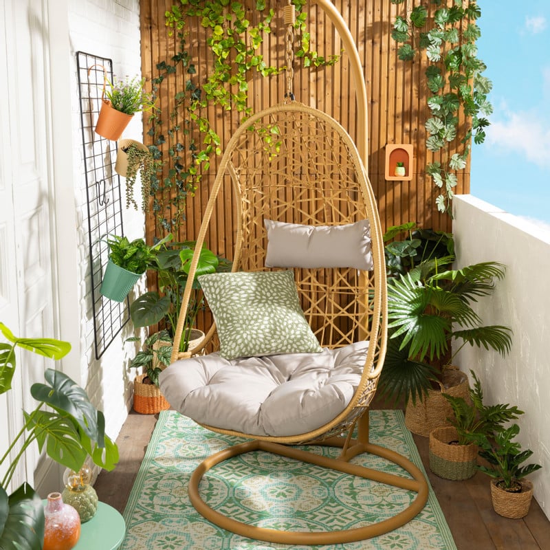 Hangstoel Ibiza met standaard - bruin/grijs - &Oslash;95x196 cm