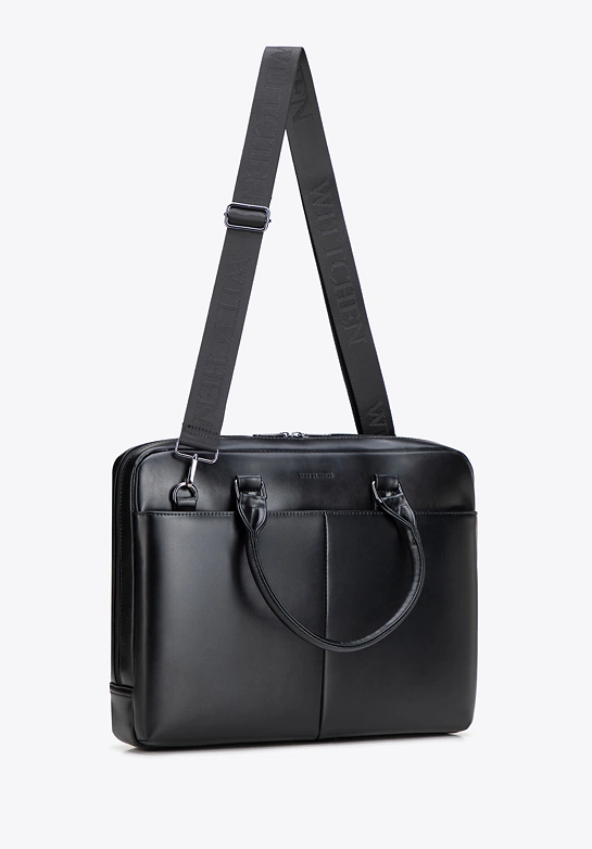 Męska torba na laptopa 15,6 cala ze skóry ekologicznej elegancka czarna