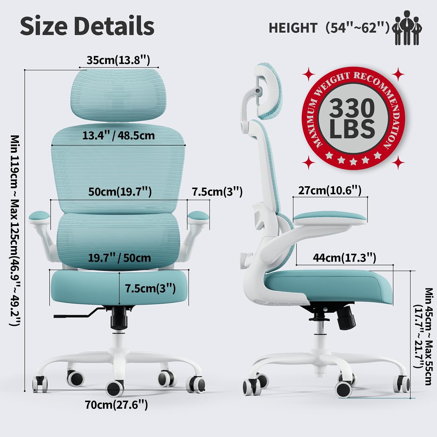 TRALT Office Chair Ergonomic Desk Chair, 330 LBS Home Mesh Office Desk Chairs with Wheels, Comfortable Gaming Chairs (Blue)