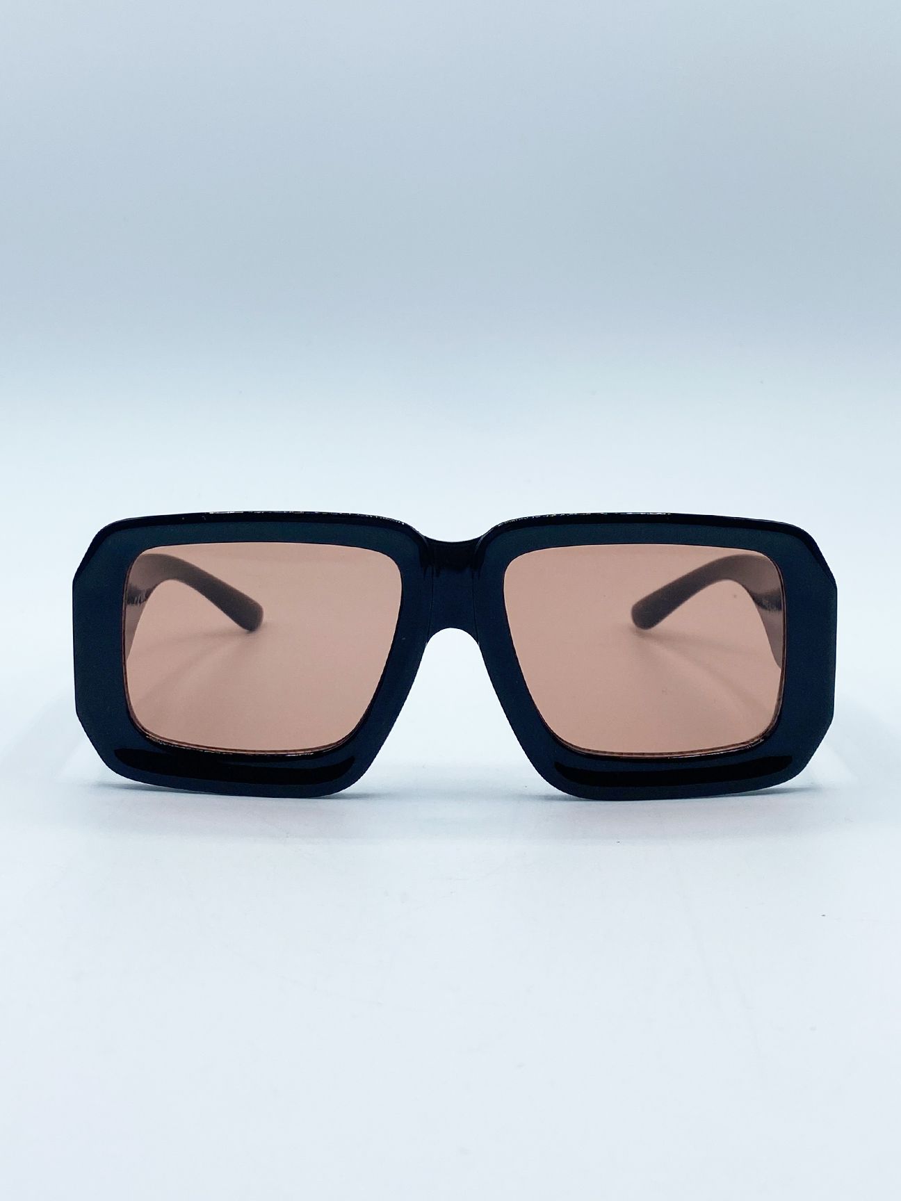 SVNX Oversized Square Frame Sunglasses In Black with Orange Lenses