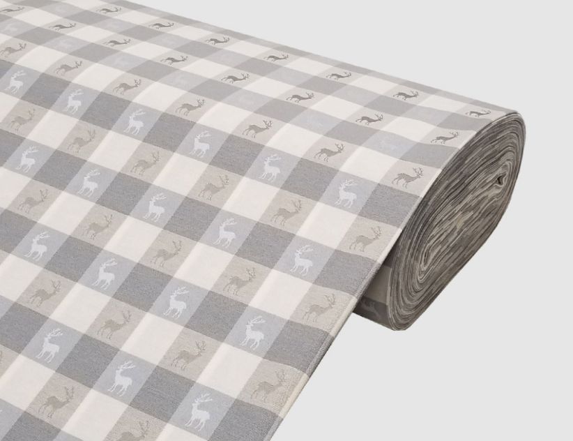 Dekostoff Karo Hirsch Grau
