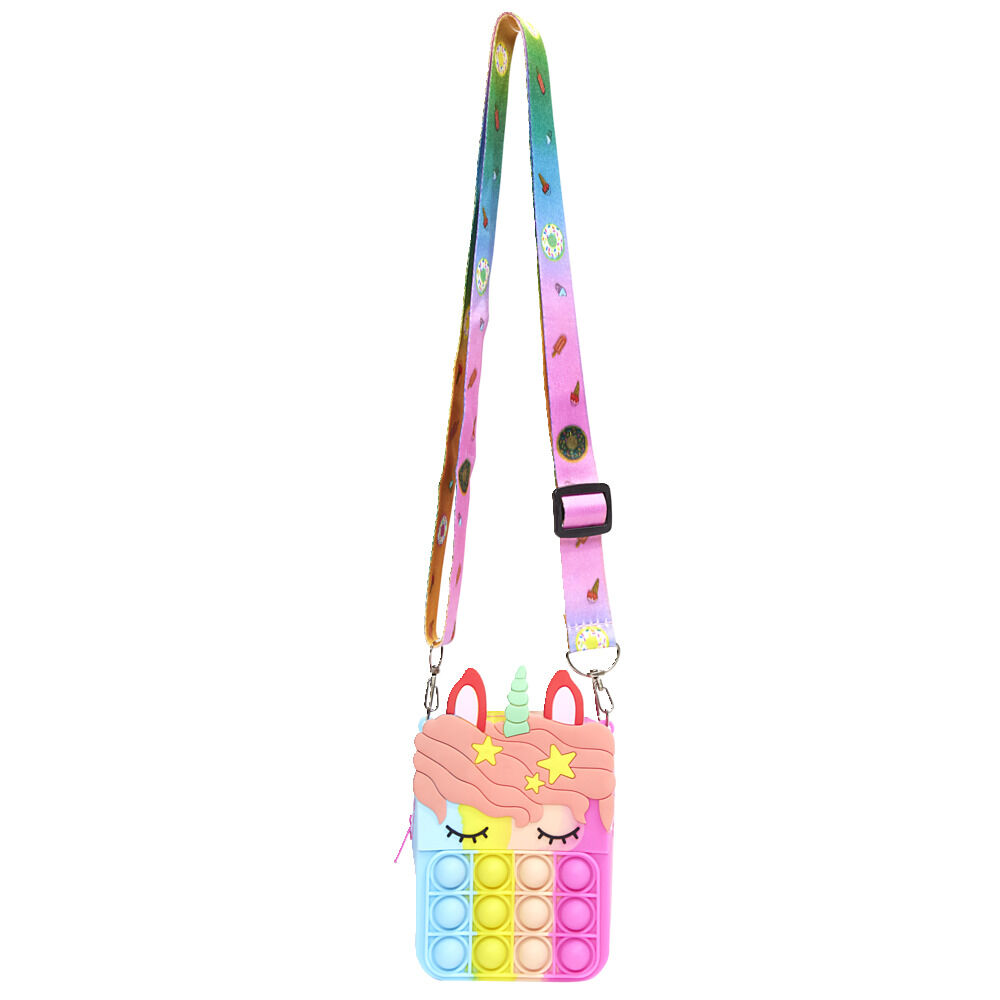 Sac bandoulière enfant pop it licorne 9x4xH13,5cm (3 modèles)