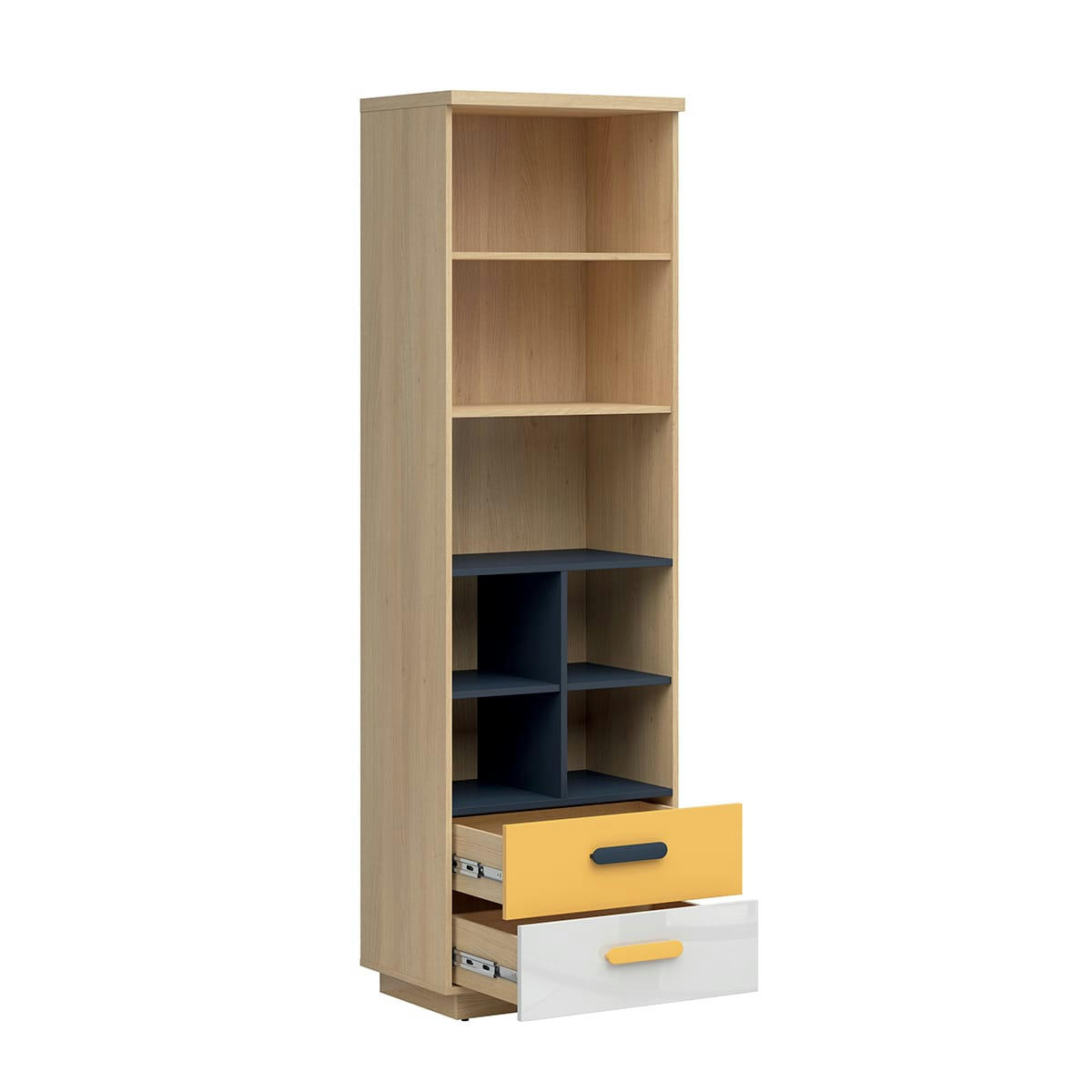 - Bibliothèque 2 tiroirs naturel blanc et jaune