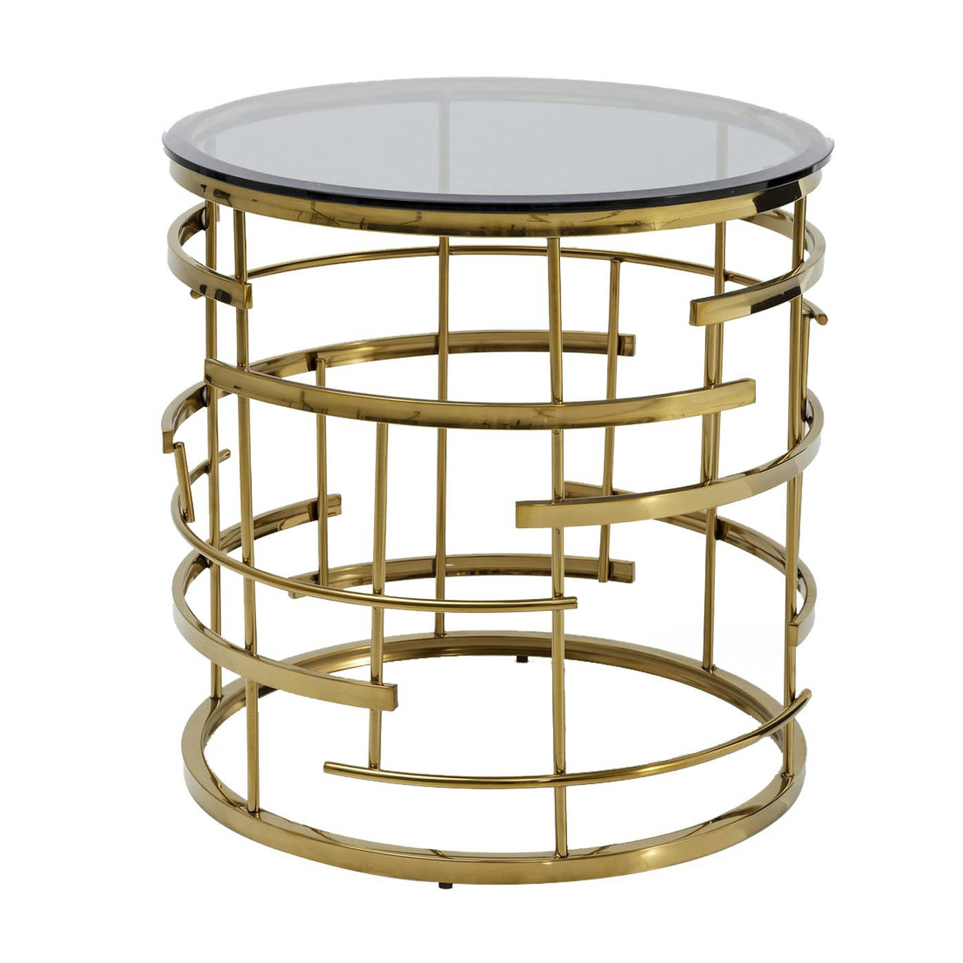 JUPITER - Table d'appoint ronde en verre et acier doré D55