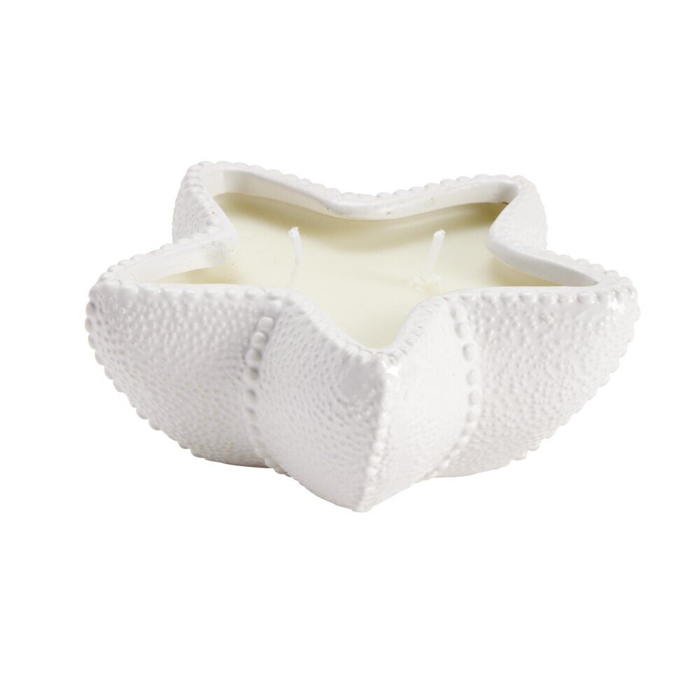Bougie pot céramique forme coquillage blanc 14x9xH7cm (2 modèles)