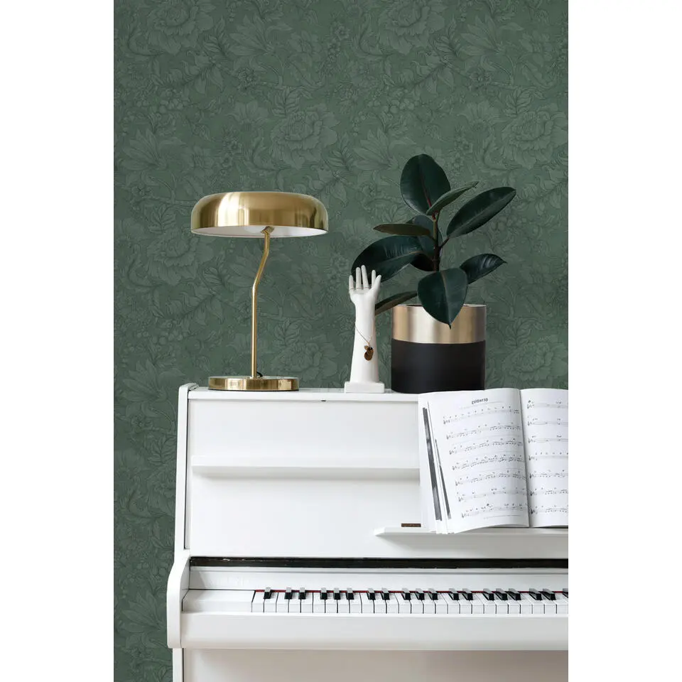 ESTAhome behang bloemmotief donkergroen - 53 cm x 10.05 m