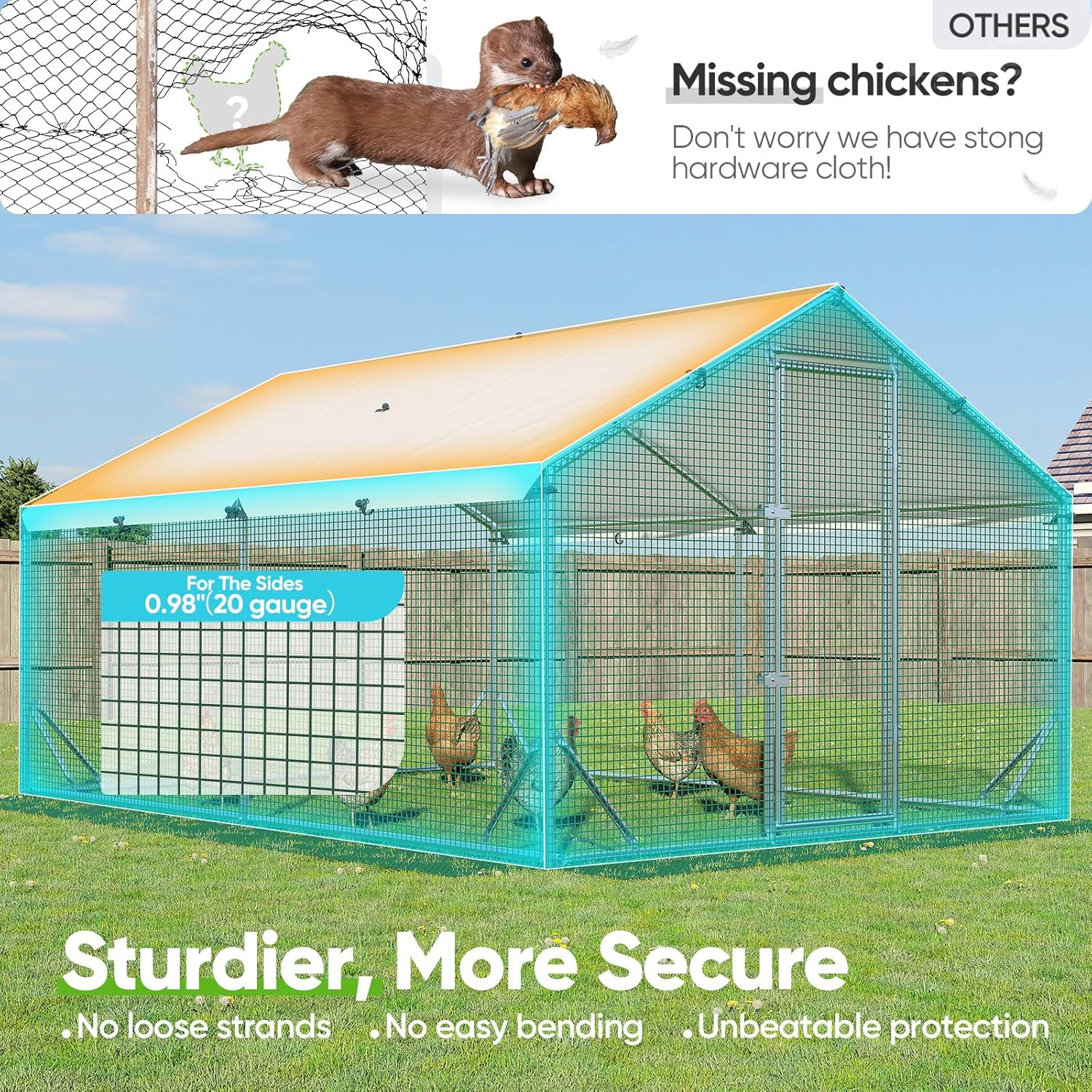Quictent Large Metal Chicken Coop Run for 20+ Poultry with Side Hardware Cloth & Waterproof Cover  Advanced Series Outdoor Walk-in Cage Hen Duck Rabbit Dog Pen Yard Farm House  12x9x6.6FT