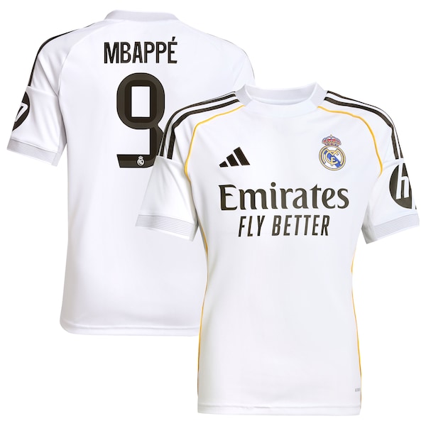 Kylian Mbappé Los Merengues adidas Youth 2025/26 Home Replica Jersey - White/Blue