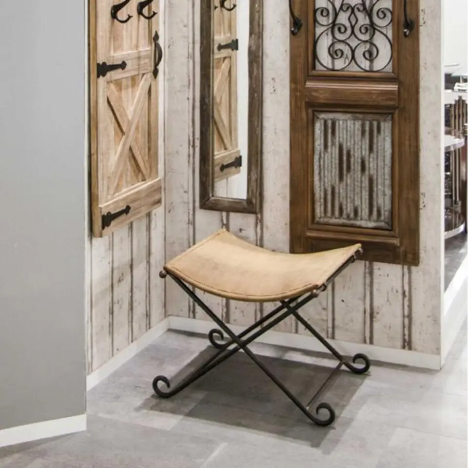 Opklapbaar krukje - 58 x 50 x 49 cm - Echt leer