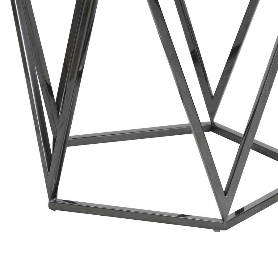 - Table basse pentagonale en acier chromé et chêne noir