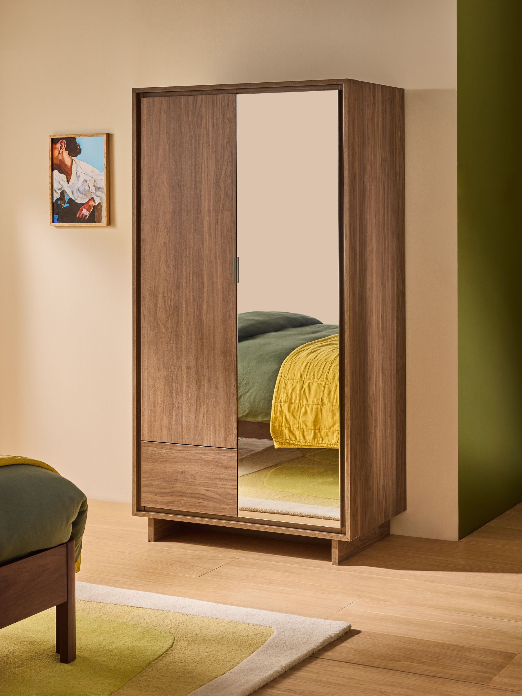 Kaci Mirror Double Wardrobe in Dark Walnut Effect