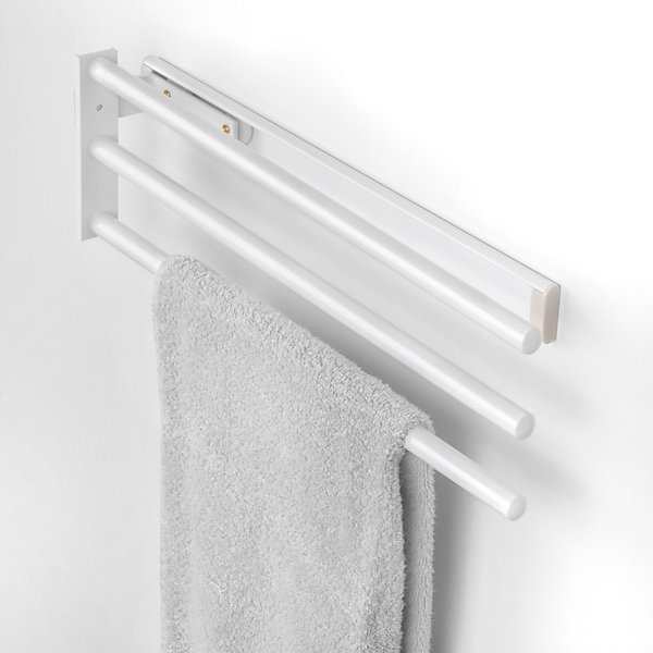 Emuca Porte-serviettes extensible, 3 bras, Aluminium, Peint en blanc