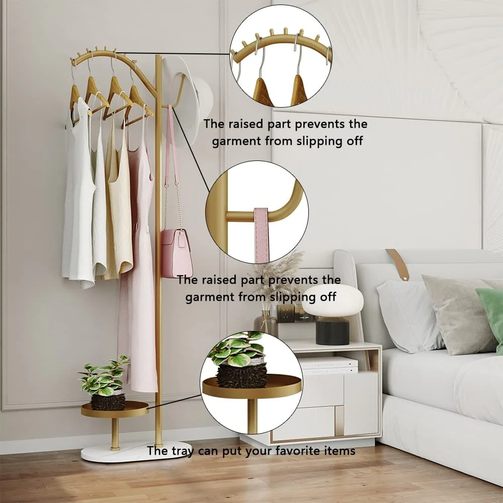 Gold Clothing Garment Rack with Marble Base and Tray, Modern Minimalist Hanging Clothes Rack, for Coats,Scarves