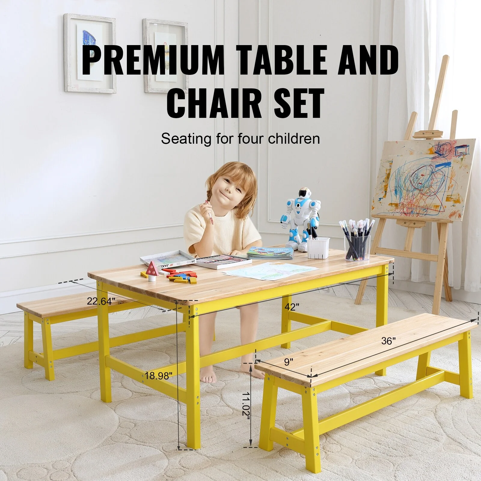 Kids Table and Bench Set for Art, Craft, Reading, Learning - 2 Benches