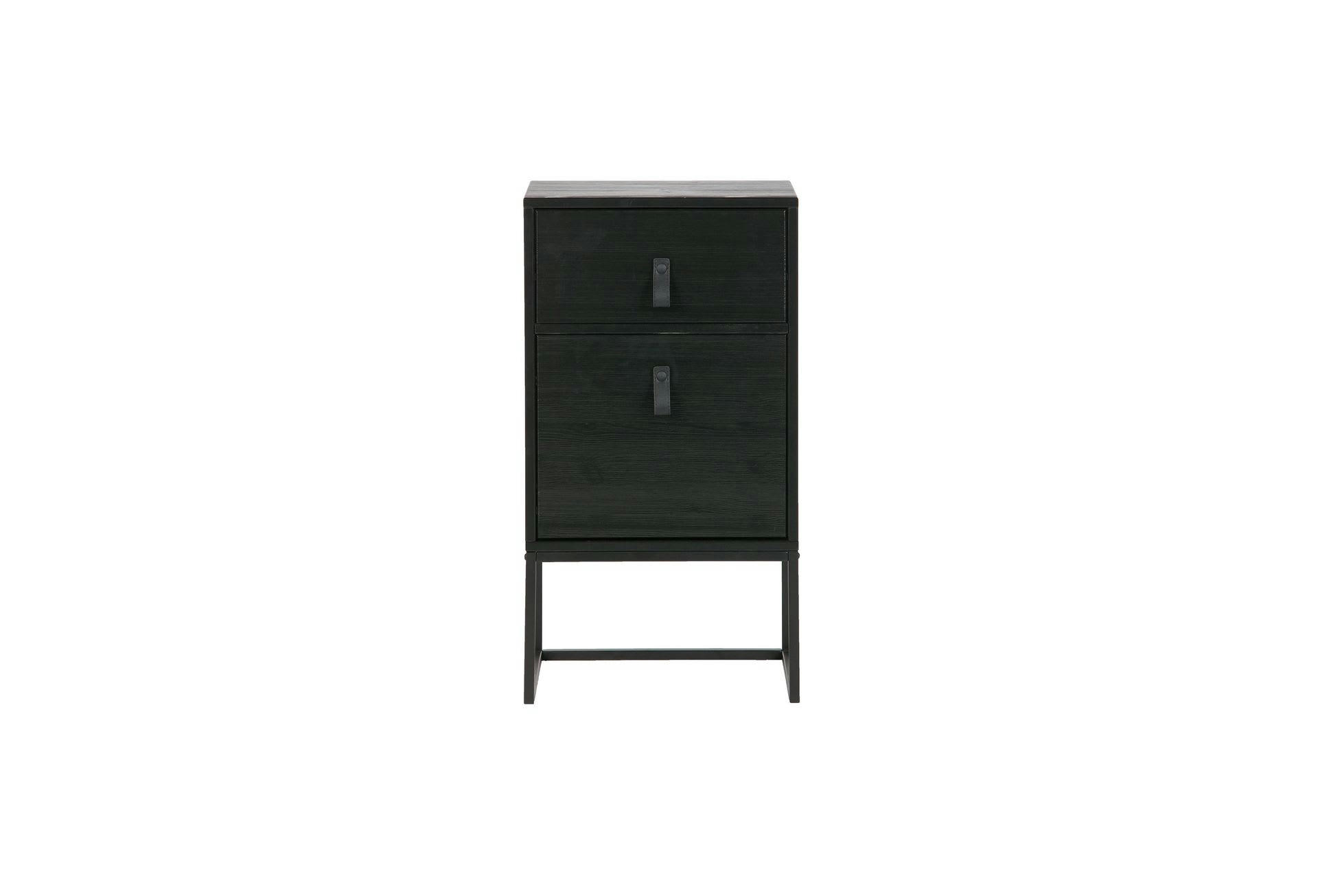 ZOLA - Table de chevet 2 tiroirs en bois et métal noir