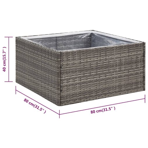 NNEVL Garden Planter Grey 80x80x40 cm Poly Rattan