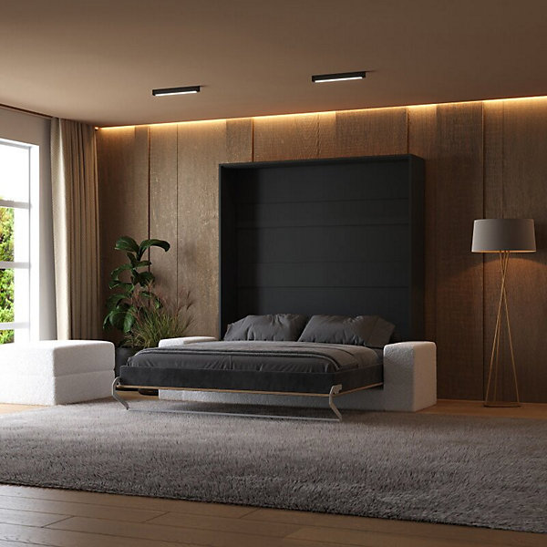 Lit escamotable 160x200cm Vertical Canapé Blanc Lit Mural SUP M1 Anthracite-Chêne Kaiserberg