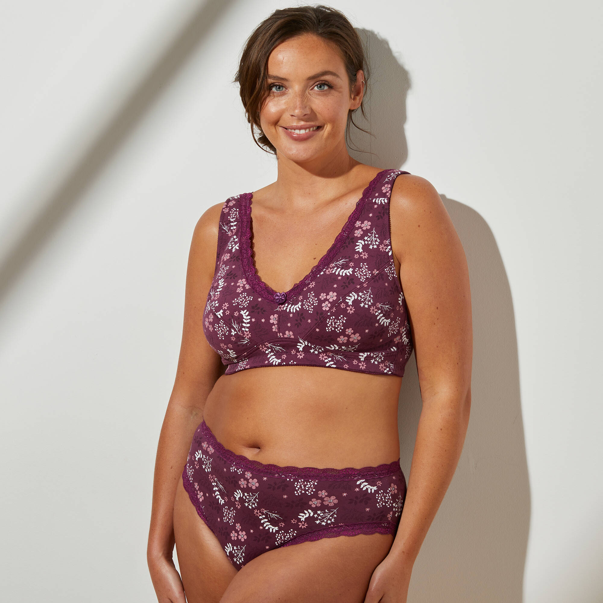 Soutien-gorge grand maintien coton imprimé fleuri "Capella" - sans armatures