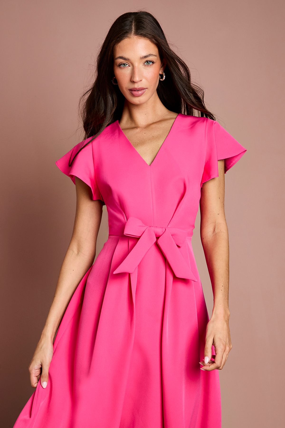Coast Crepe Bow Detail Frill Sleeve Midi Dress