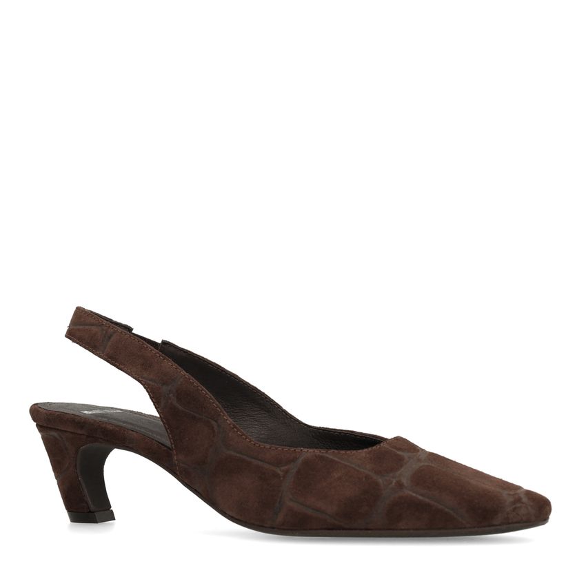 Manfield Bruin bedrukte suède slingbacks