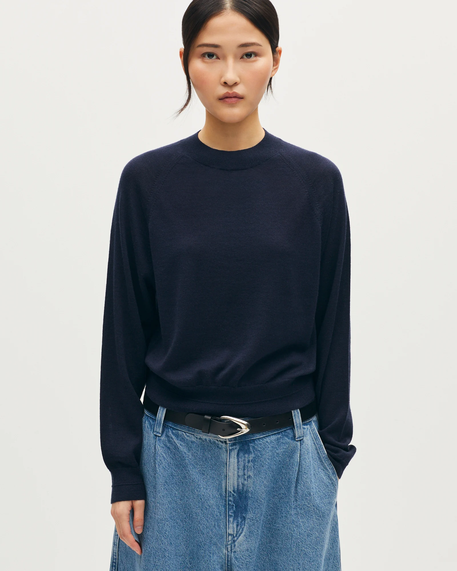 Pull col rond en laine mérinos et soie