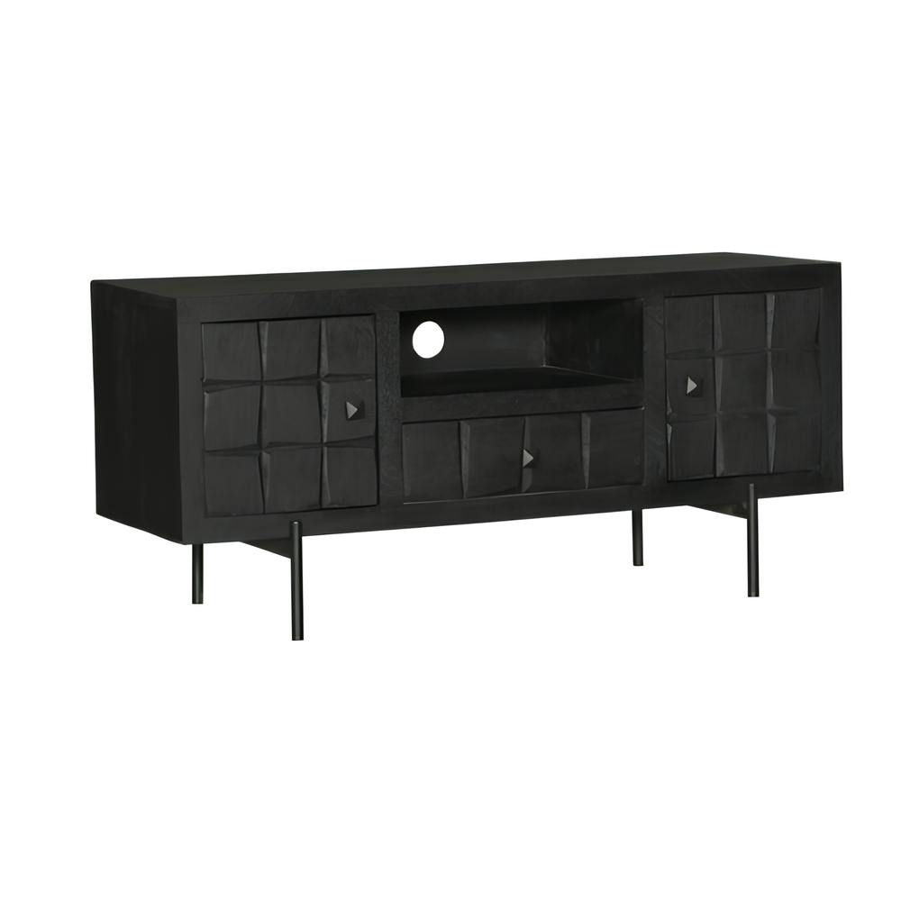 Petit meuble TV bois noir 2 portes décor damier UDA