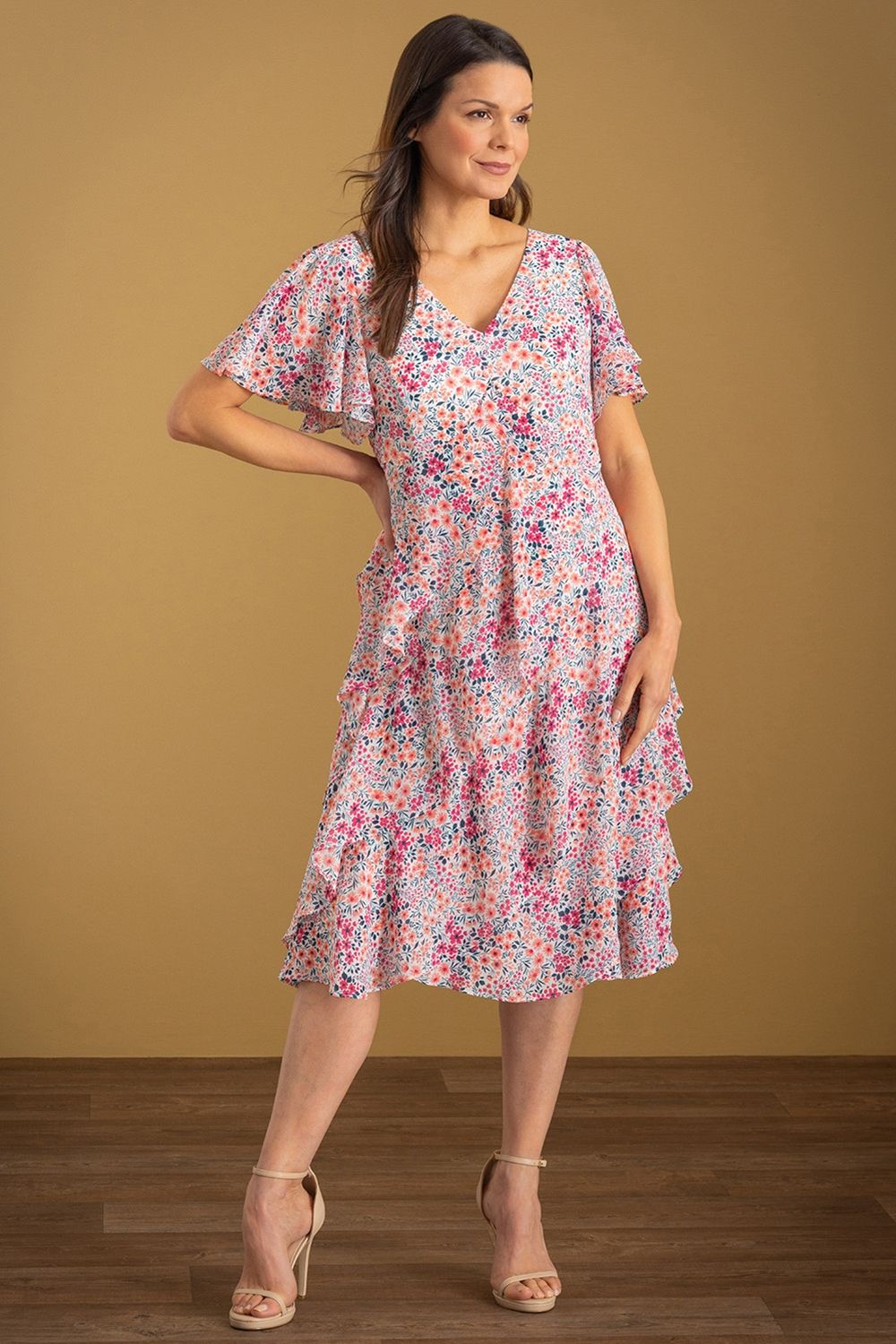 Klass. Garden Printed Tiered Dress