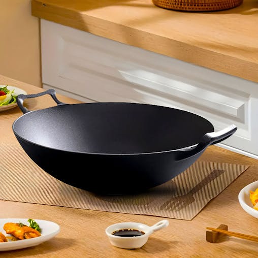 SOGA 32cm Commercial Cast Iron Wok FryPan Fry Pan with Double Handle