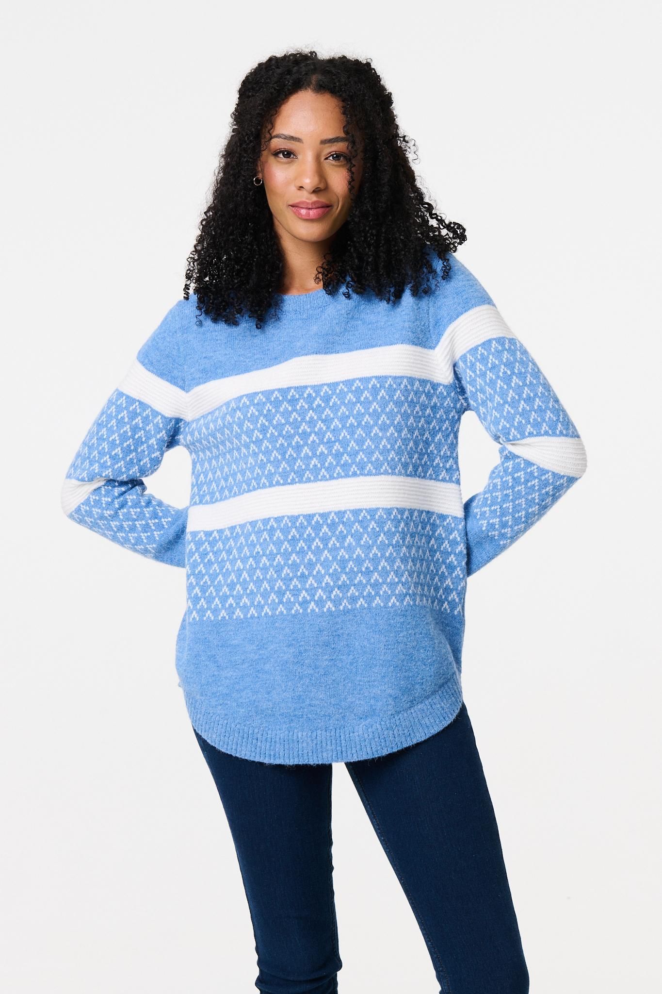 Izabel London Stripe Print Relaxed Curve Hem Jumper