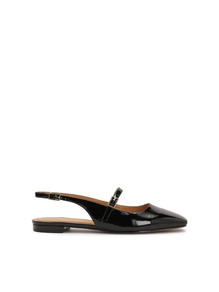 Patent leather flat pumps with exposed heel