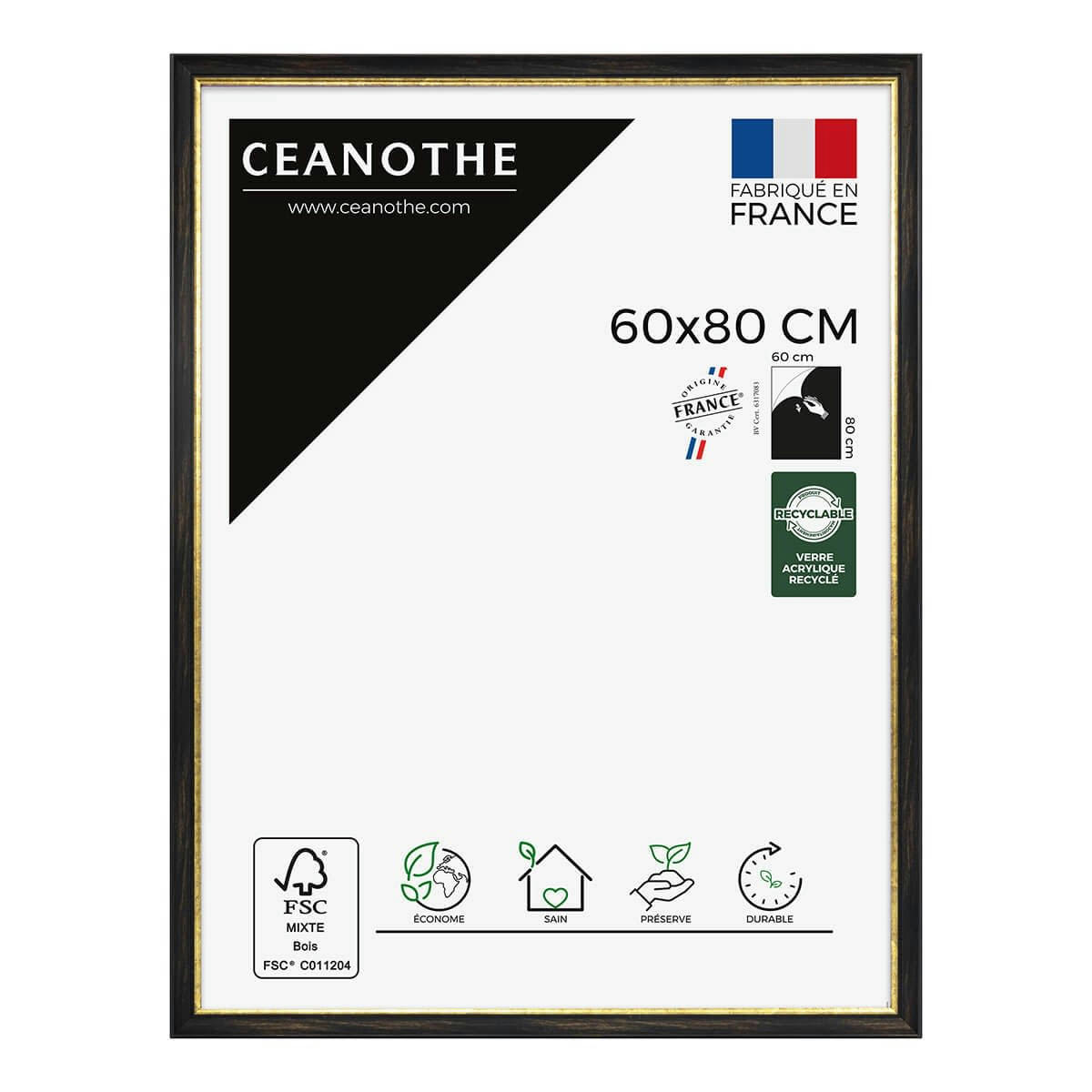 PANDORE - Cadre photo noir et finition doré 60x80 cm résine recyclée