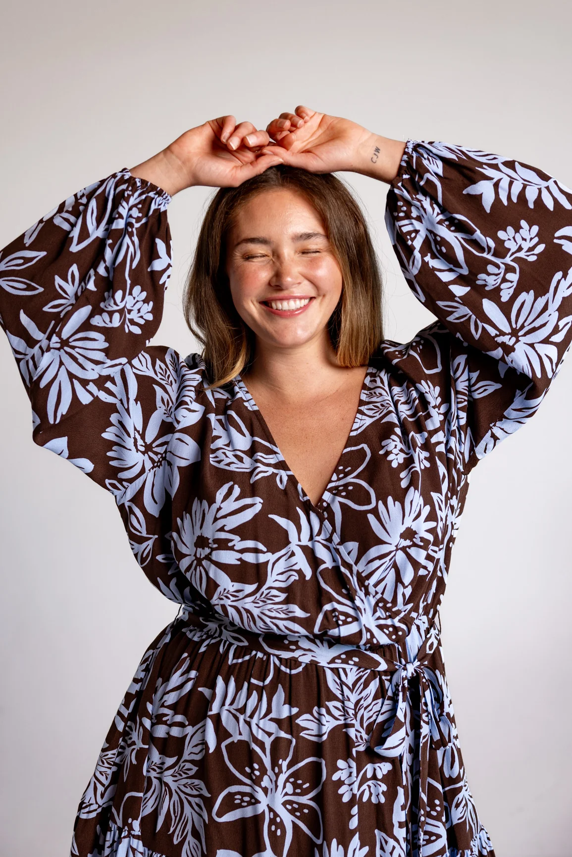 Deni Long Sleeve Dress in Blue Lani Chocolate