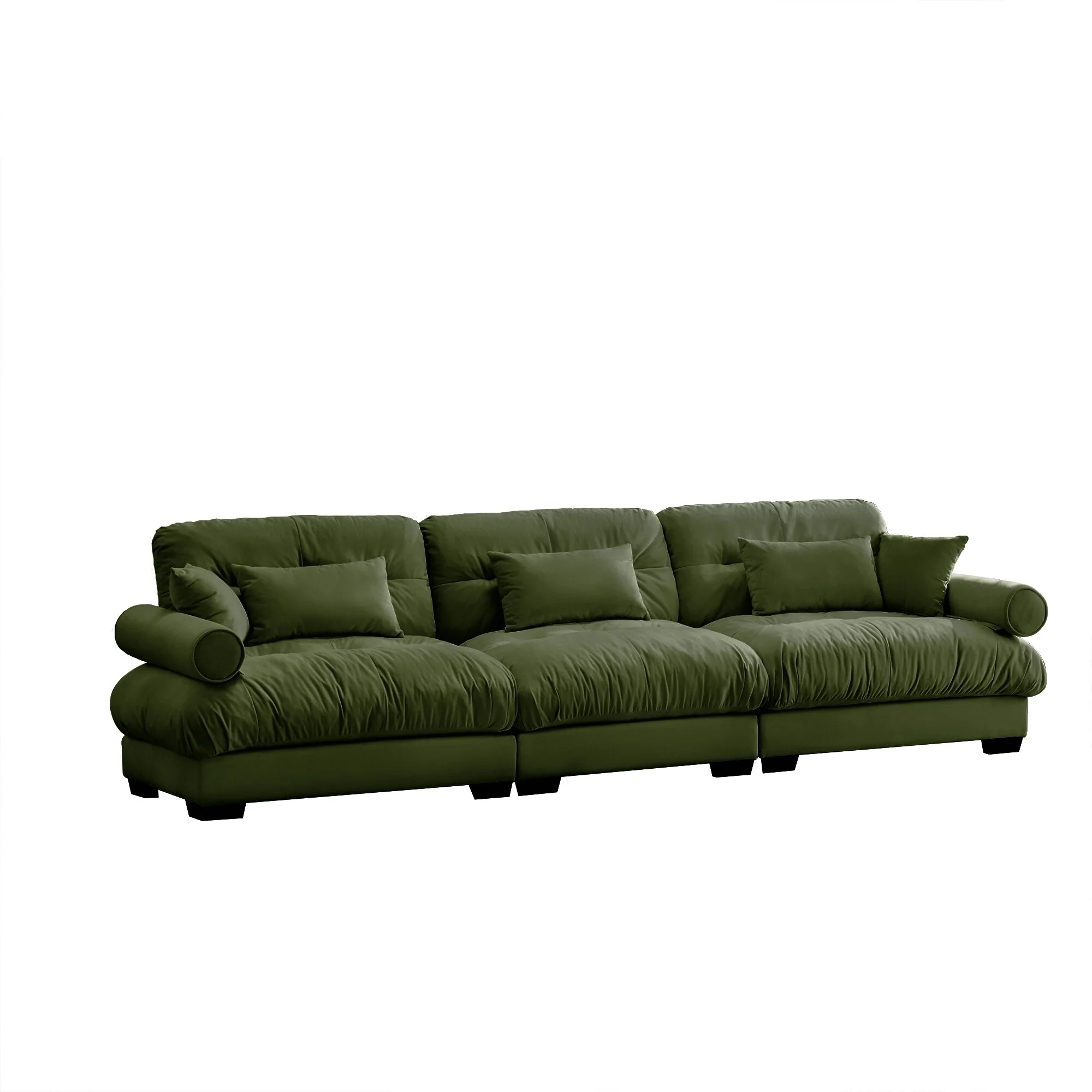 3 Seat Modern Velvet Sofa, Oversize Sofa, Clould Like Comfortable Seat And Back Support, With Waist Pillows And Throw Pillows