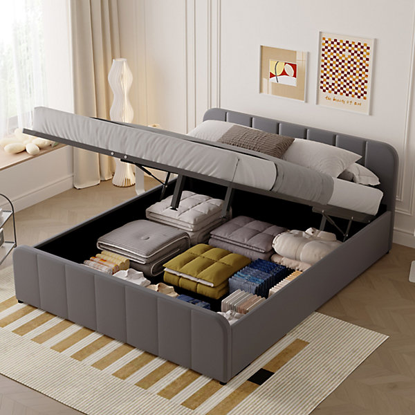 Lit coffre 140x190cm en velours gris TAMPA