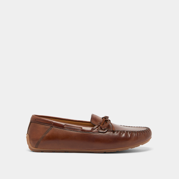 Mocassins froncés à lacetsen cuir cognac | ANGELIQUE