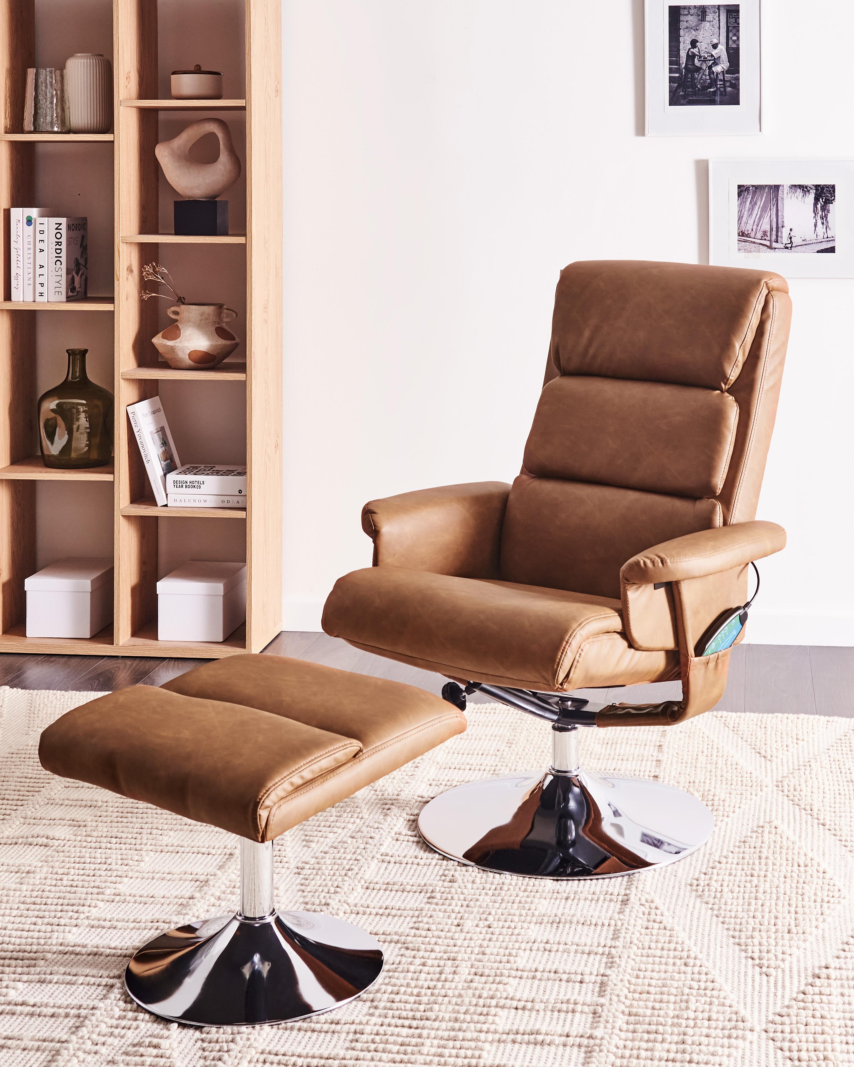 Massage Chair LEGEND with Footstool Faux Leather Brown