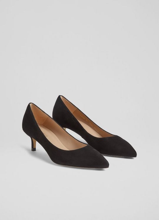 Classic Audrey Black Suede Kitten Heel Courts