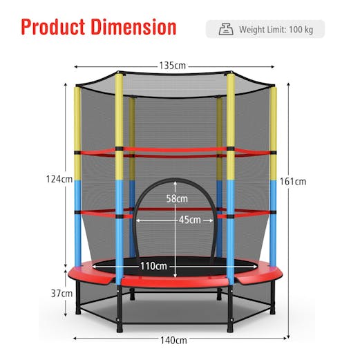 NNECW 55 Inches Kids Trampoline with Safety Enclosure Net