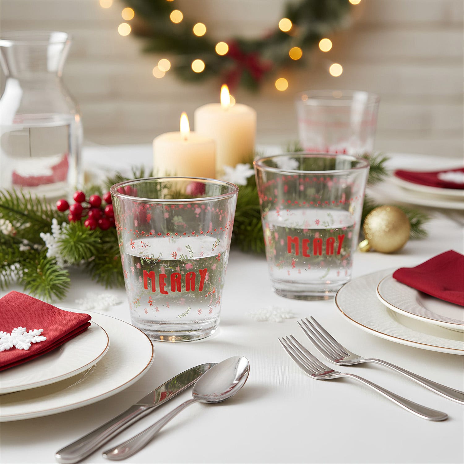 Set 6 bicchieri natalizi vetro 235 ml Merry