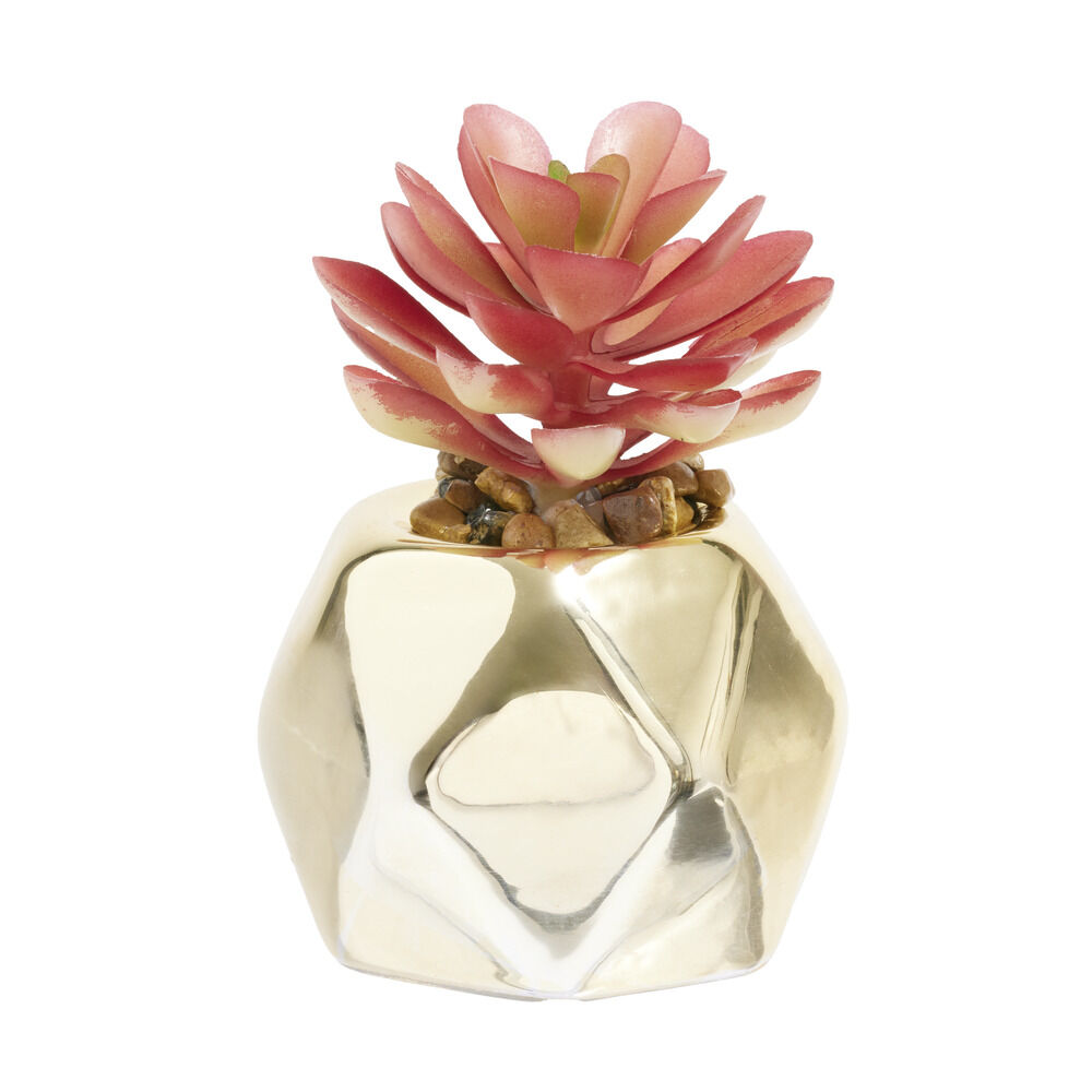Plante grasse artificielle pot céramique doré Ø7xH9cm (2 modèles)