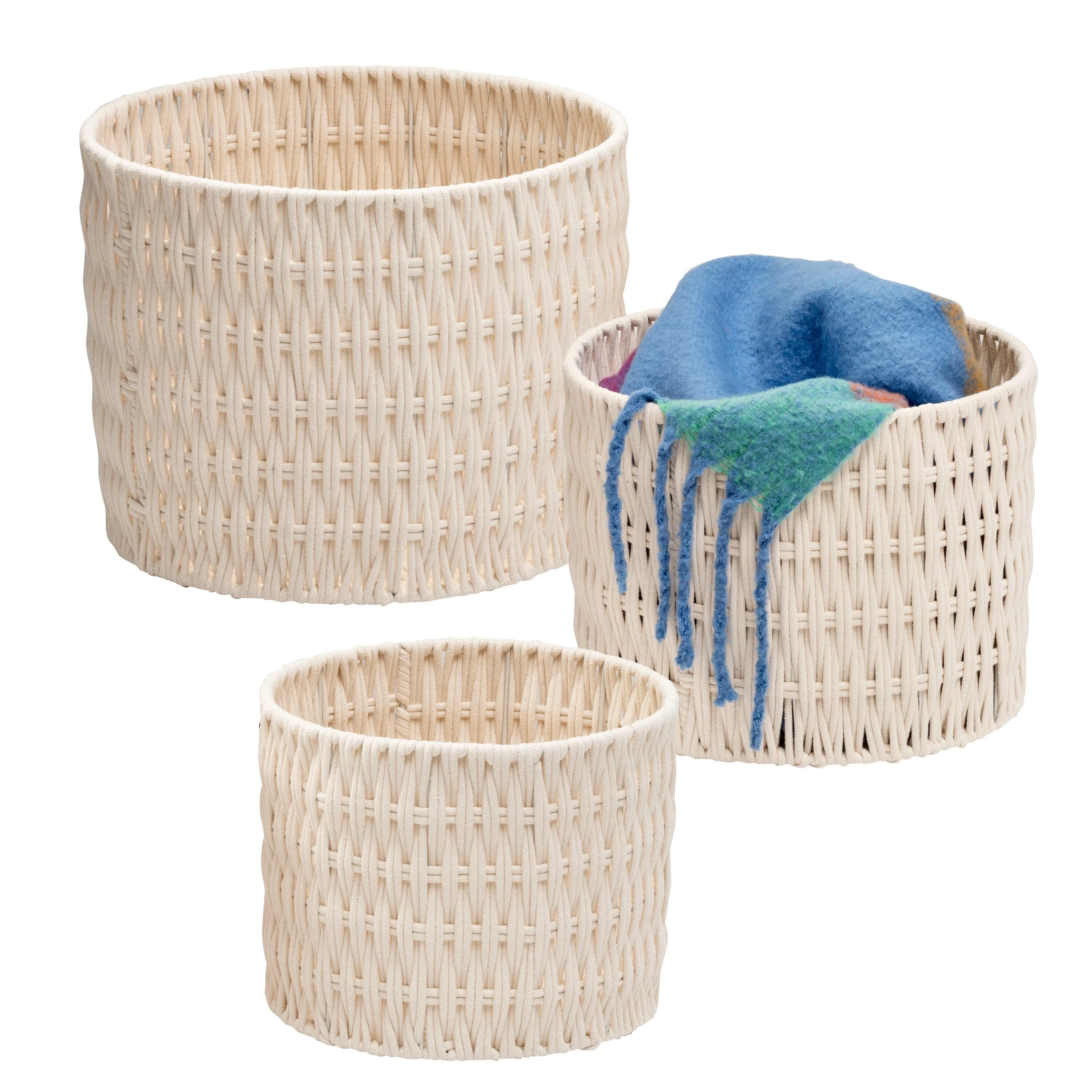 Honey-Can-Do Set of 3 White Cotton Weave Nesting Baskets