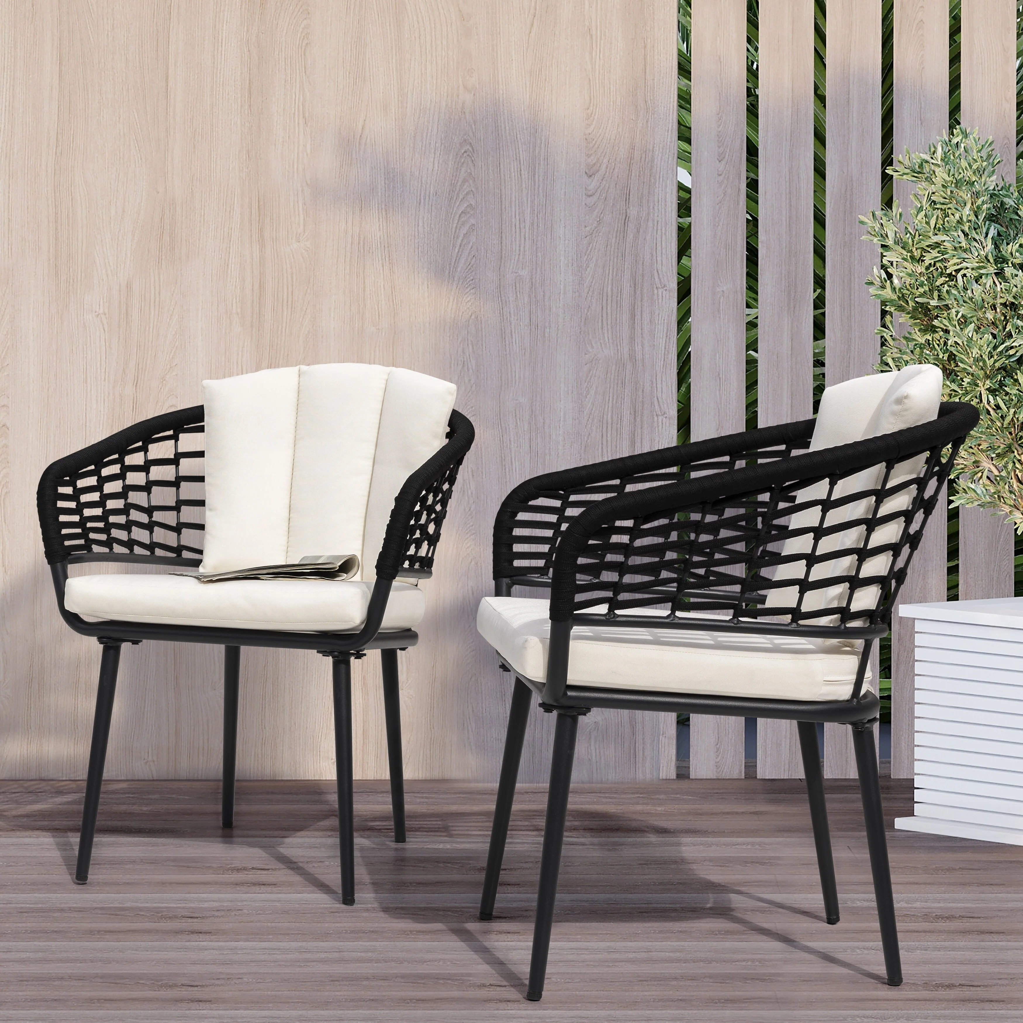 Nuu Garden Outdoor Patio Woven Rope Chairs with 1.97 Thick Cushions, Beige