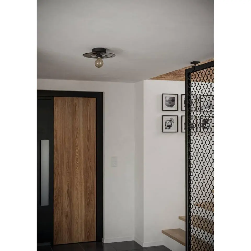 EGLO Lintmill Plafondlamp - Wandlamp - E27 - &Oslash; 30 cm - Zwart/Grijs