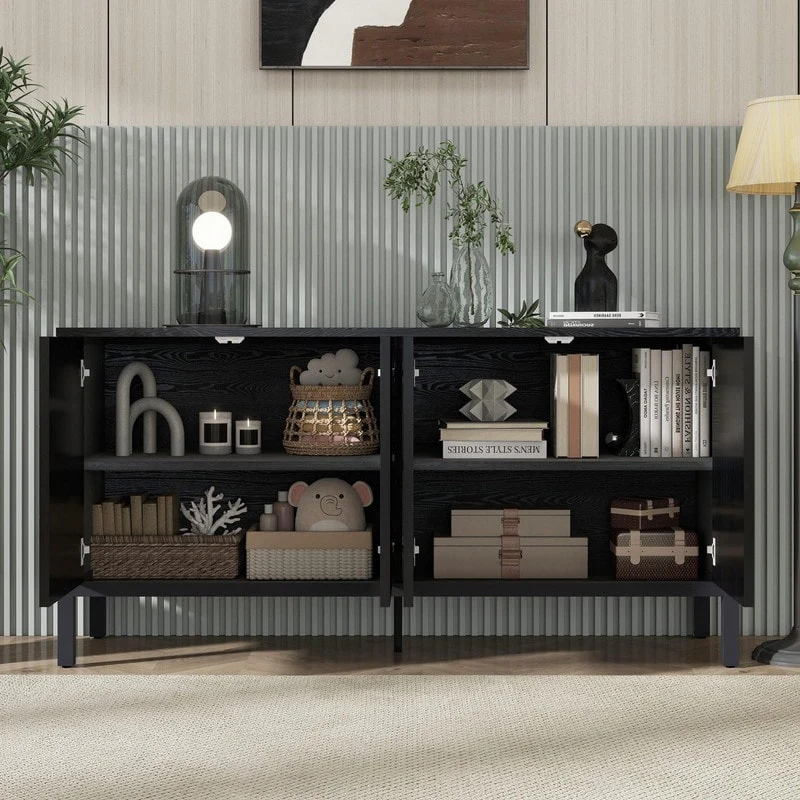 4-Door Wooden Buffet Storage Cabinet for Home and Office Use