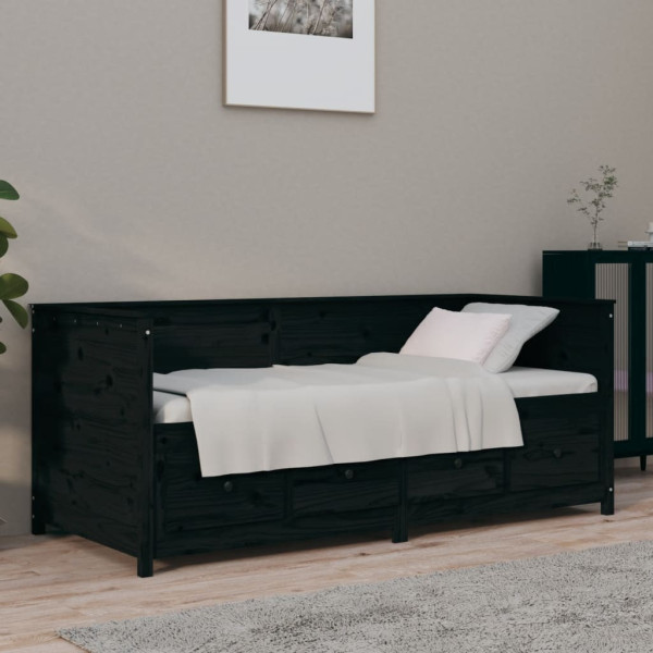 Łóżko dzienne czarne 75x190 cm lite drewno sosnowe