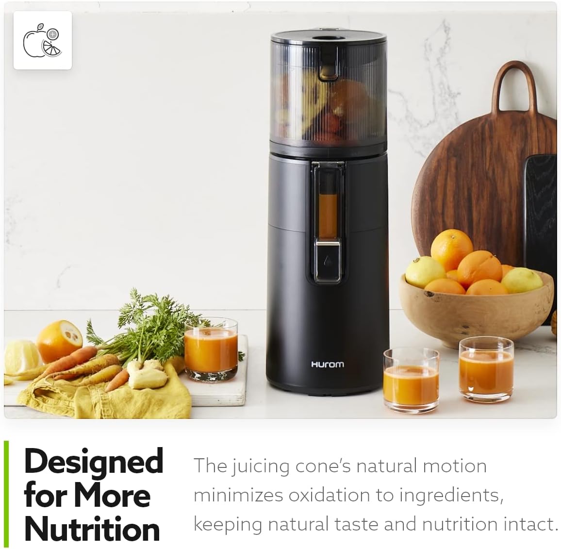 Hurom H400 Renewed Easy Clean Slow Juicer, Matte Black | Hands-Free | Hopper Fits Whole Produce | Quiet Motor | Scrub Free Cleaning | BPA Free | Easy Assembly | Cold Press Masticating Juicer