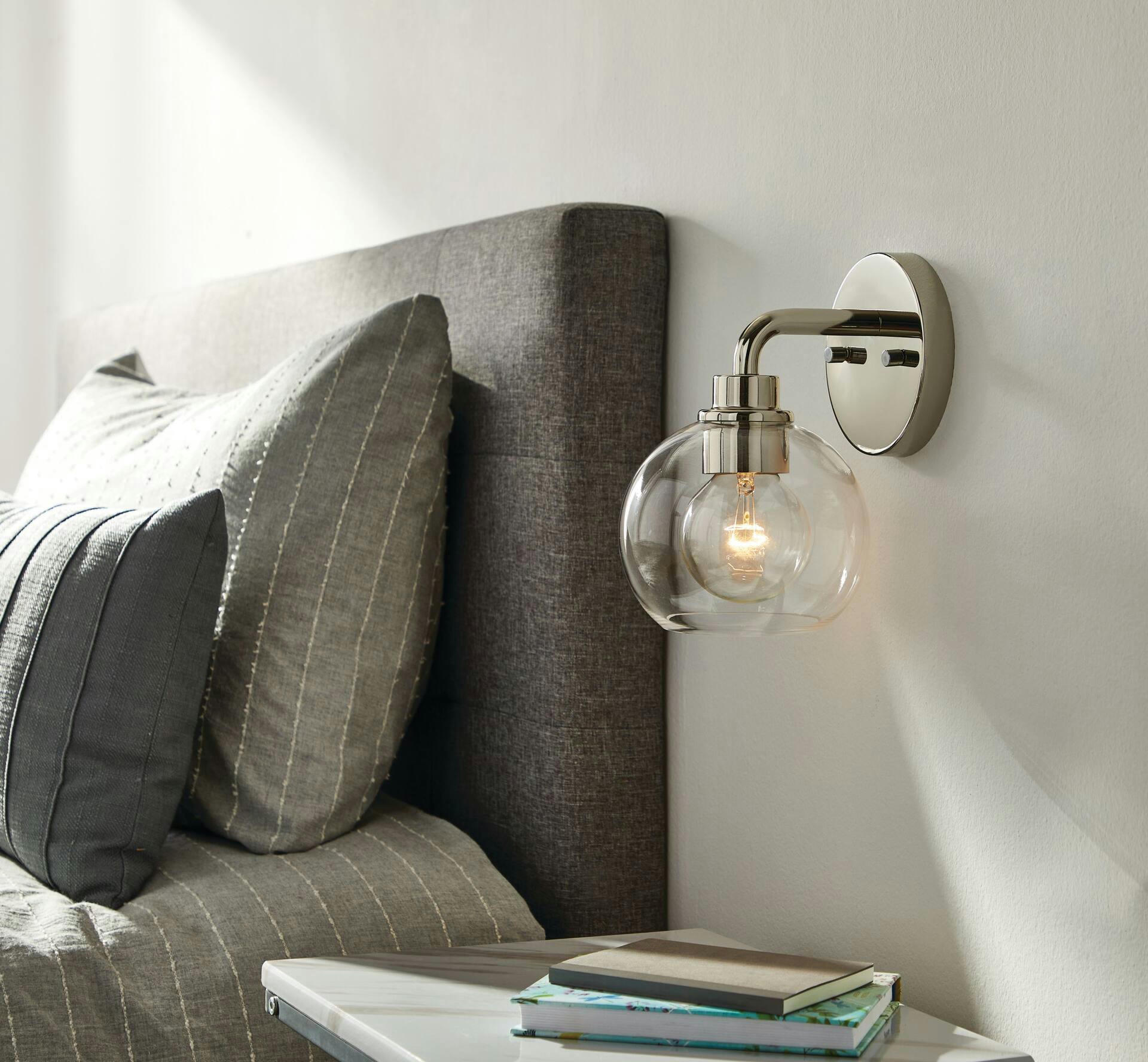 CANVAS Fuller 1-Light Wall Sconce with Clear Glass Shade, Polished Nickel