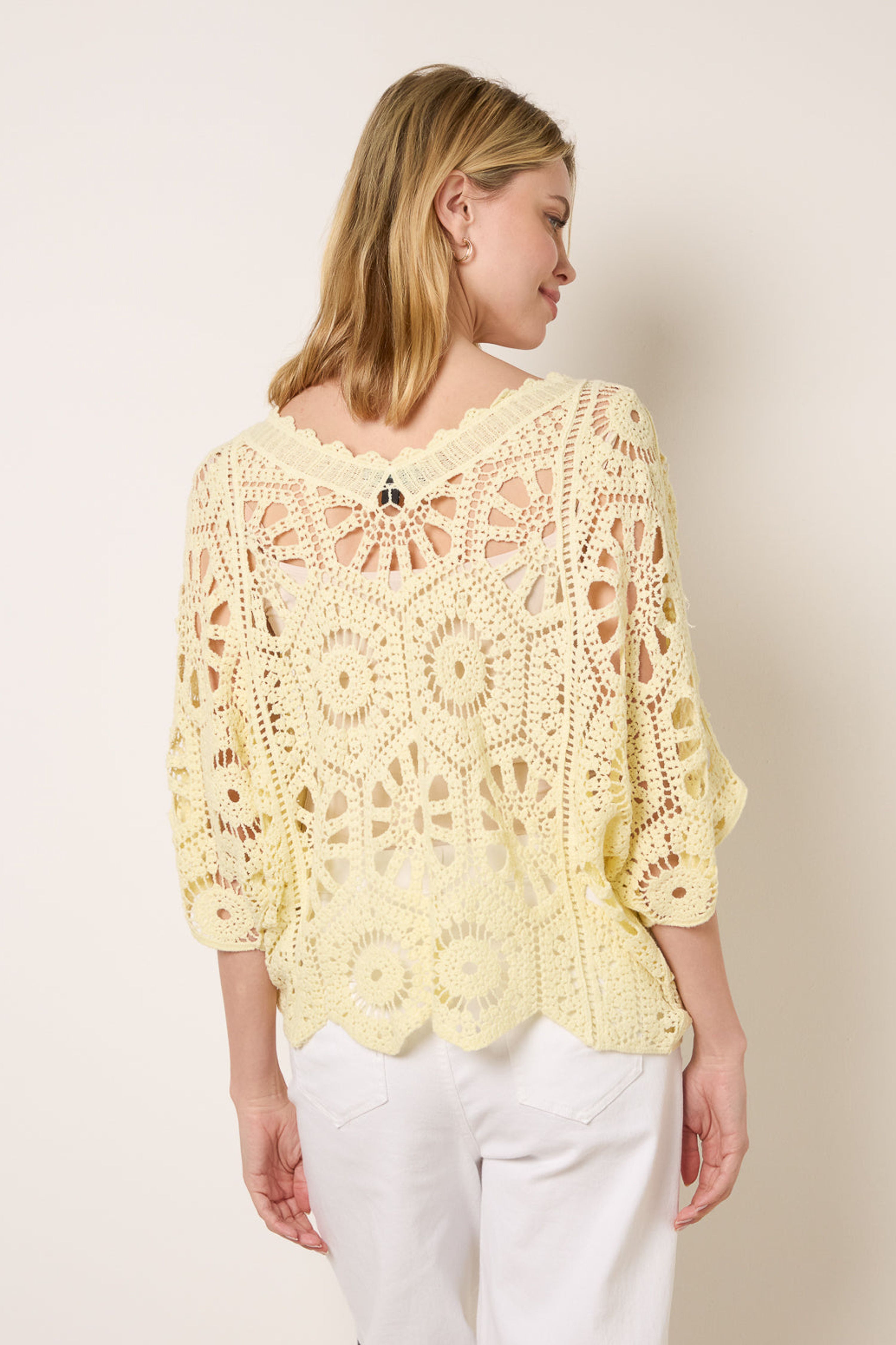 Blue Vanilla Lemon Crochet Detailed Kimono Top